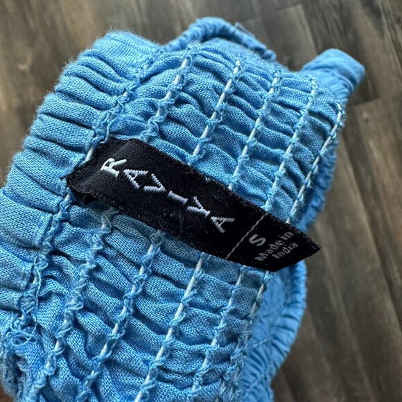 Blue Smocked Off-Shoulder Maxi Dress with Ruffle Straps – Size S - Picture 3 of 4